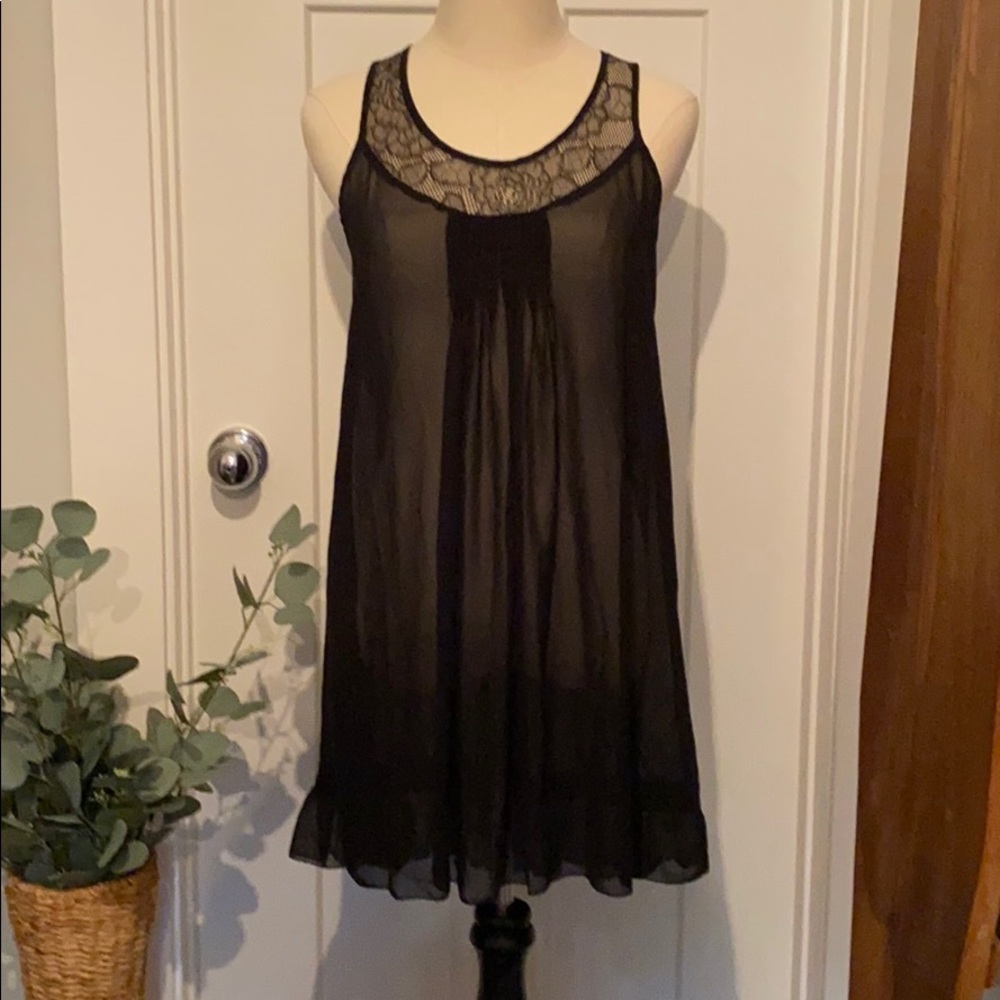 Oscar de la Renta Pink Label sheer babydoll M black polyester lace nightie